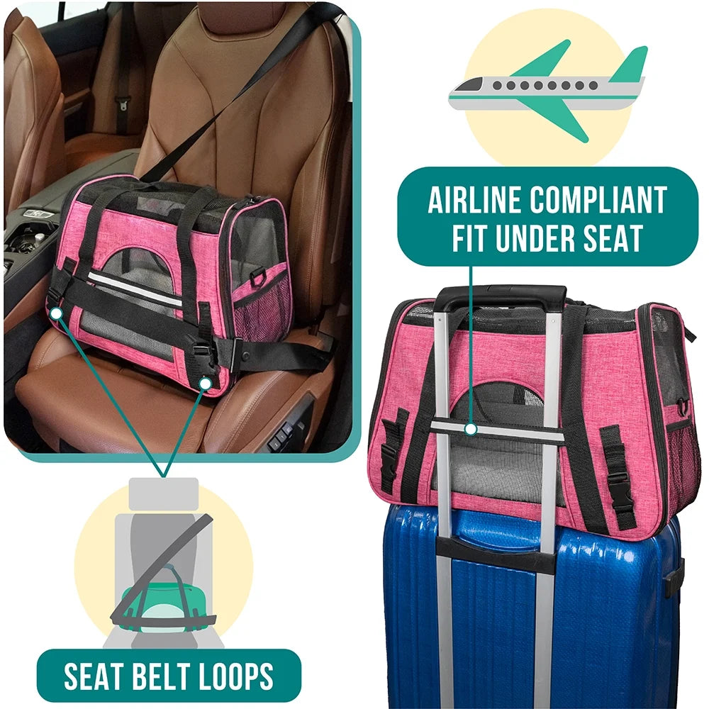 Airline Approved Pet Carrier for Cat, Soft Sided Dog Carrier for Small Dog, Cat Travel Supplies Accessories Indoor Cat, Ventilated Pet Carrying Bag Medium Large Kitten Puppy, Small Heather Pink