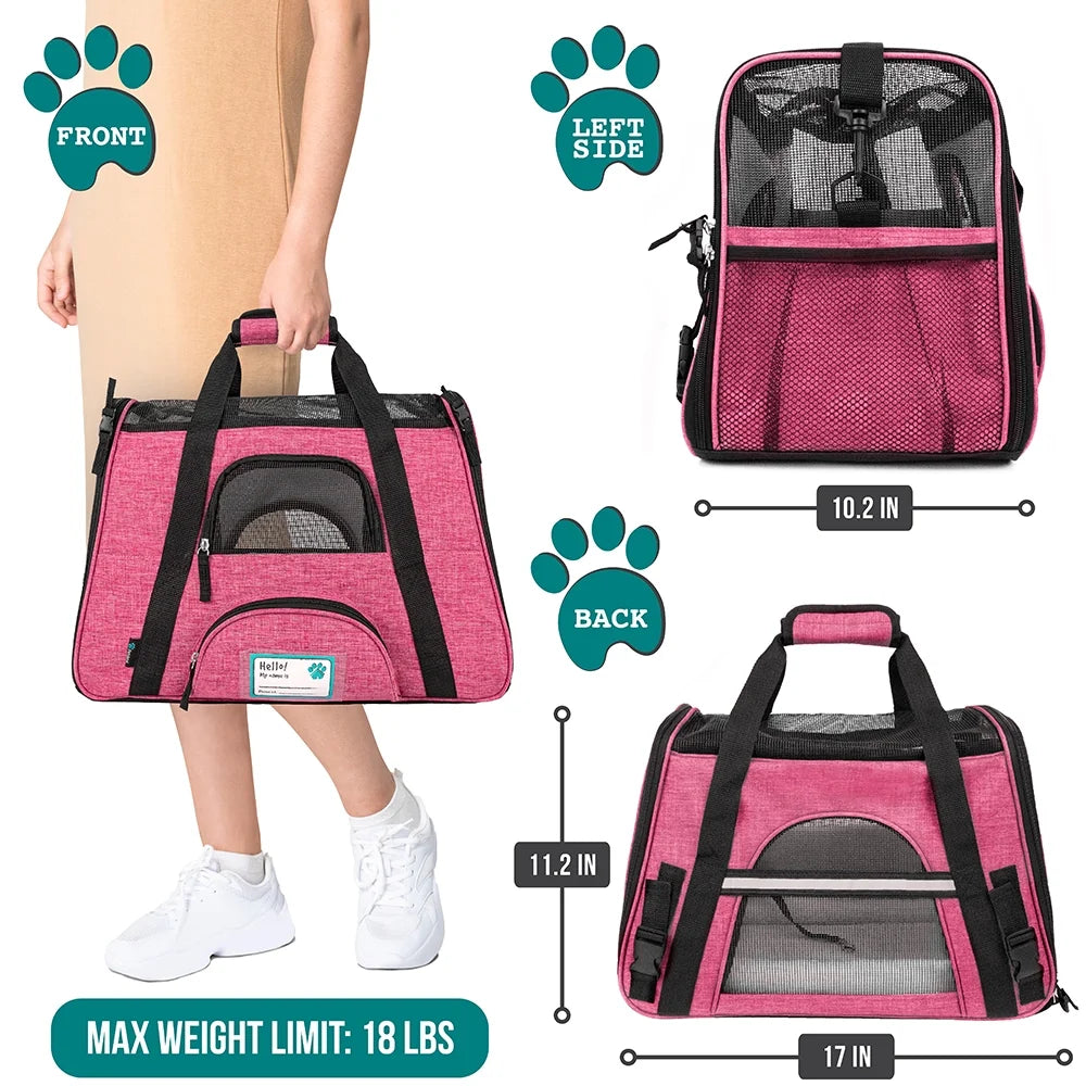 Airline Approved Pet Carrier for Cat, Soft Sided Dog Carrier for Small Dog, Cat Travel Supplies Accessories Indoor Cat, Ventilated Pet Carrying Bag Medium Large Kitten Puppy, Small Heather Pink