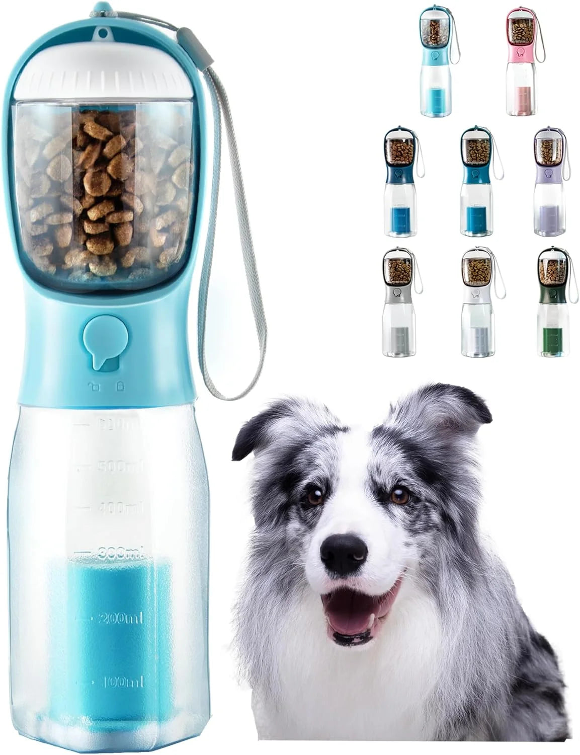 Portable 3-In-1 Dog Water Bottle with Food Container & Poop Bag Holder, 20Oz (Pink)
