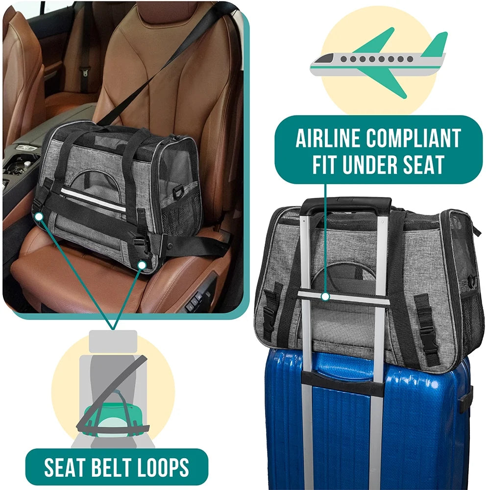 Airline Approved Pet Carrier for Cat, Soft Sided Dog Carrier for Small Dog, Cat Travel Supplies Accessories Indoor Cat, Ventilated Pet Carrying Bag Medium Large Kitten Puppy, Small Heather Gray