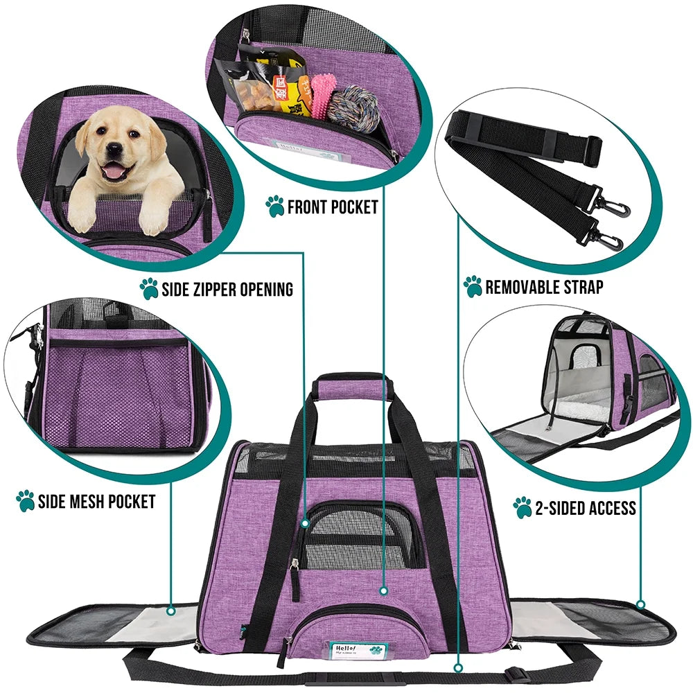 Airline Approved Pet Carrier for Cat, Soft Sided Dog Carrier for Small Dog, Cat Travel Supply Accessories Indoor Cat, Ventilated Pet Carrying Bag Medium Large Kitten Puppy, Small Heather Purple