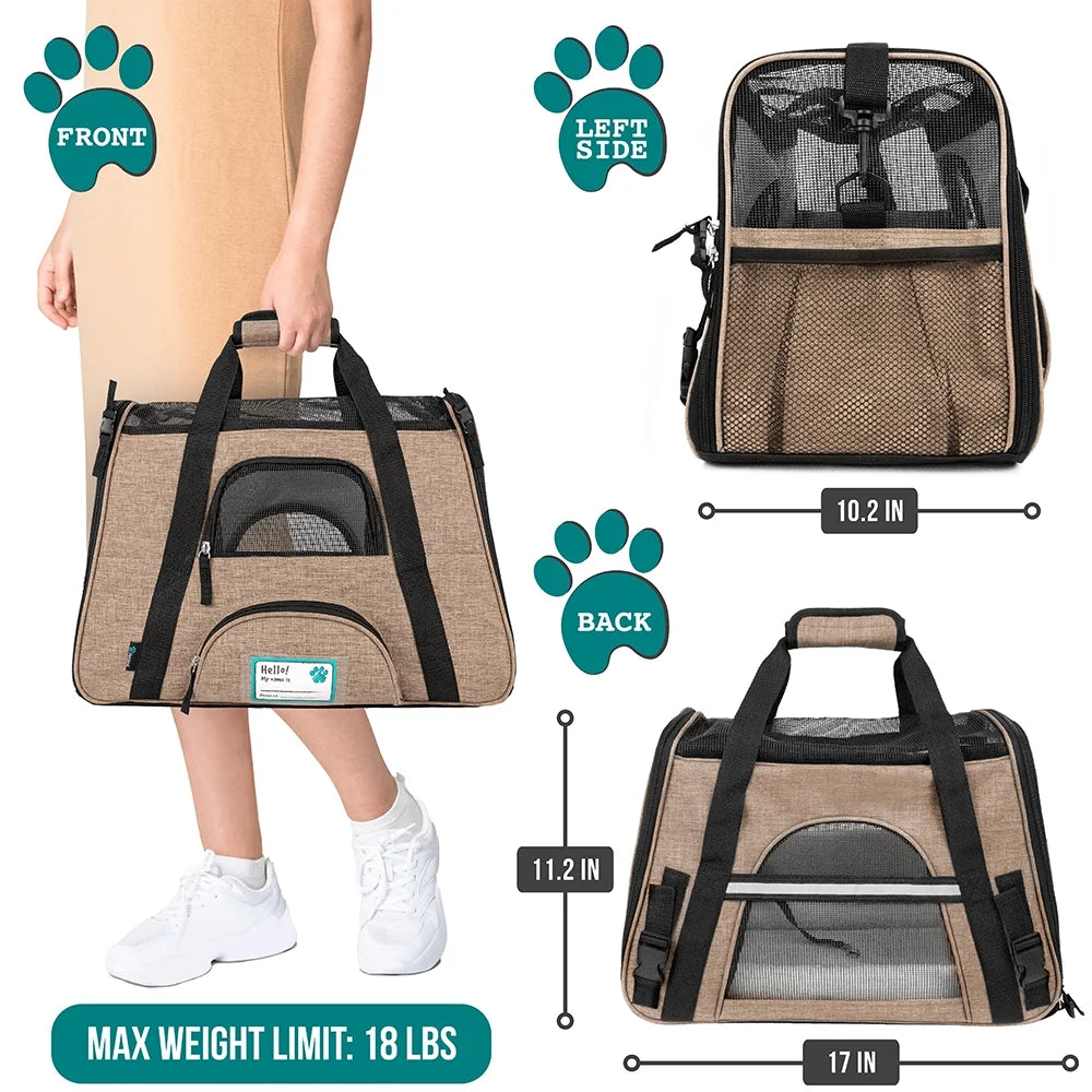 Airline Approved Pet Carrier for Cat, Soft Sided Dog Carrier for Small Dog, Cat Travel Supply Accessories Indoor Cat, Ventilated Carrying Bag Medium Large Kitten Puppy, Small Heather Taupe