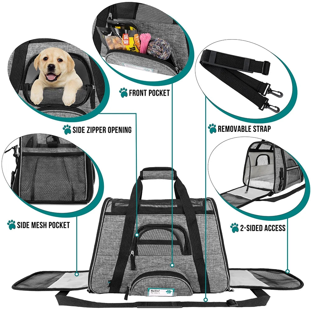 Airline Approved Pet Carrier for Cat, Soft Sided Dog Carrier for Small Dog, Cat Travel Supplies Accessories Indoor Cat, Ventilated Pet Carrying Bag Medium Large Kitten Puppy, Small Heather Gray