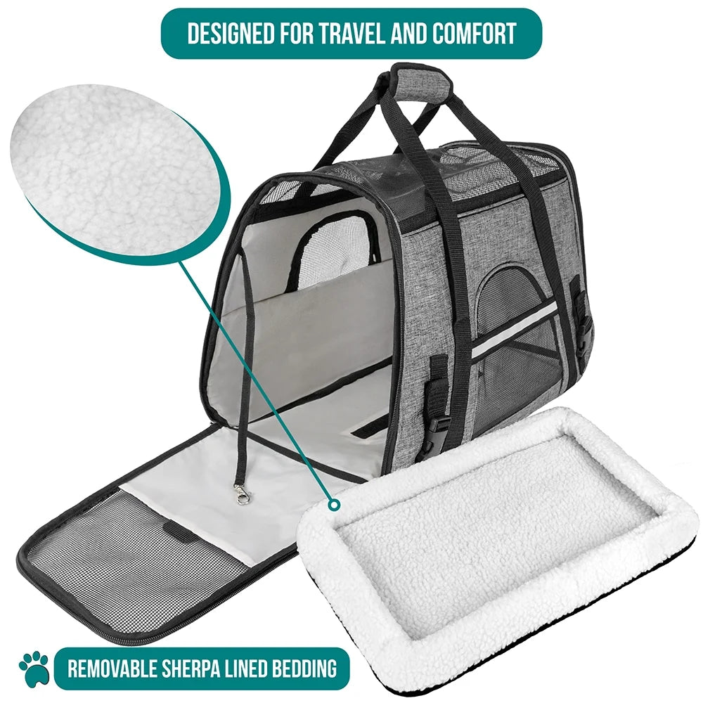 Airline Approved Pet Carrier for Cat, Soft Sided Dog Carrier for Small Dog, Cat Travel Supplies Accessories Indoor Cat, Ventilated Pet Carrying Bag Medium Large Kitten Puppy, Small Heather Gray