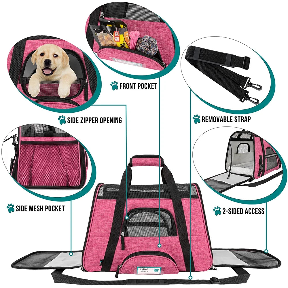 Airline Approved Pet Carrier for Cat, Soft Sided Dog Carrier for Small Dog, Cat Travel Supplies Accessories Indoor Cat, Ventilated Pet Carrying Bag Medium Large Kitten Puppy, Small Heather Pink