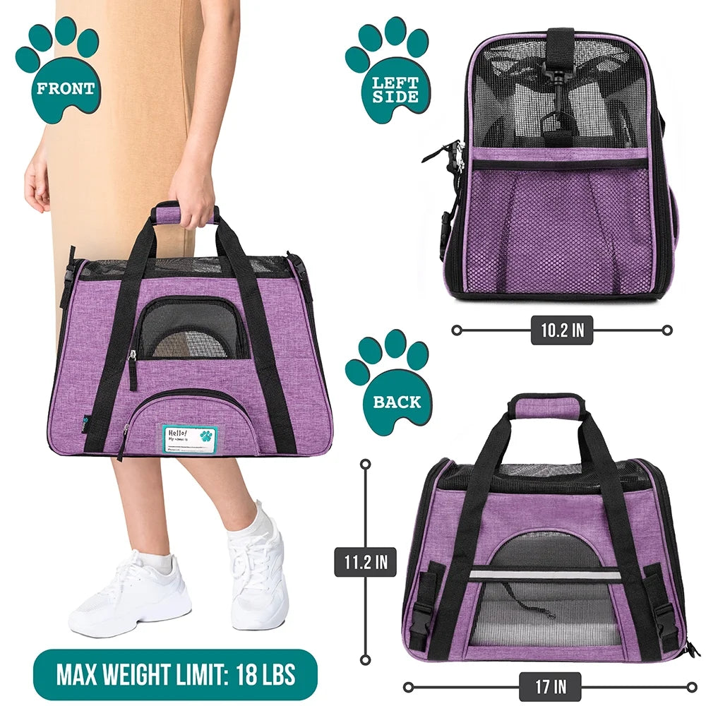 Airline Approved Pet Carrier for Cat, Soft Sided Dog Carrier for Small Dog, Cat Travel Supply Accessories Indoor Cat, Ventilated Pet Carrying Bag Medium Large Kitten Puppy, Small Heather Purple