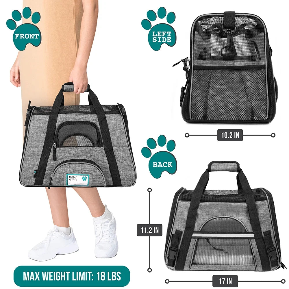 Airline Approved Pet Carrier for Cat, Soft Sided Dog Carrier for Small Dog, Cat Travel Supplies Accessories Indoor Cat, Ventilated Pet Carrying Bag Medium Large Kitten Puppy, Small Heather Gray