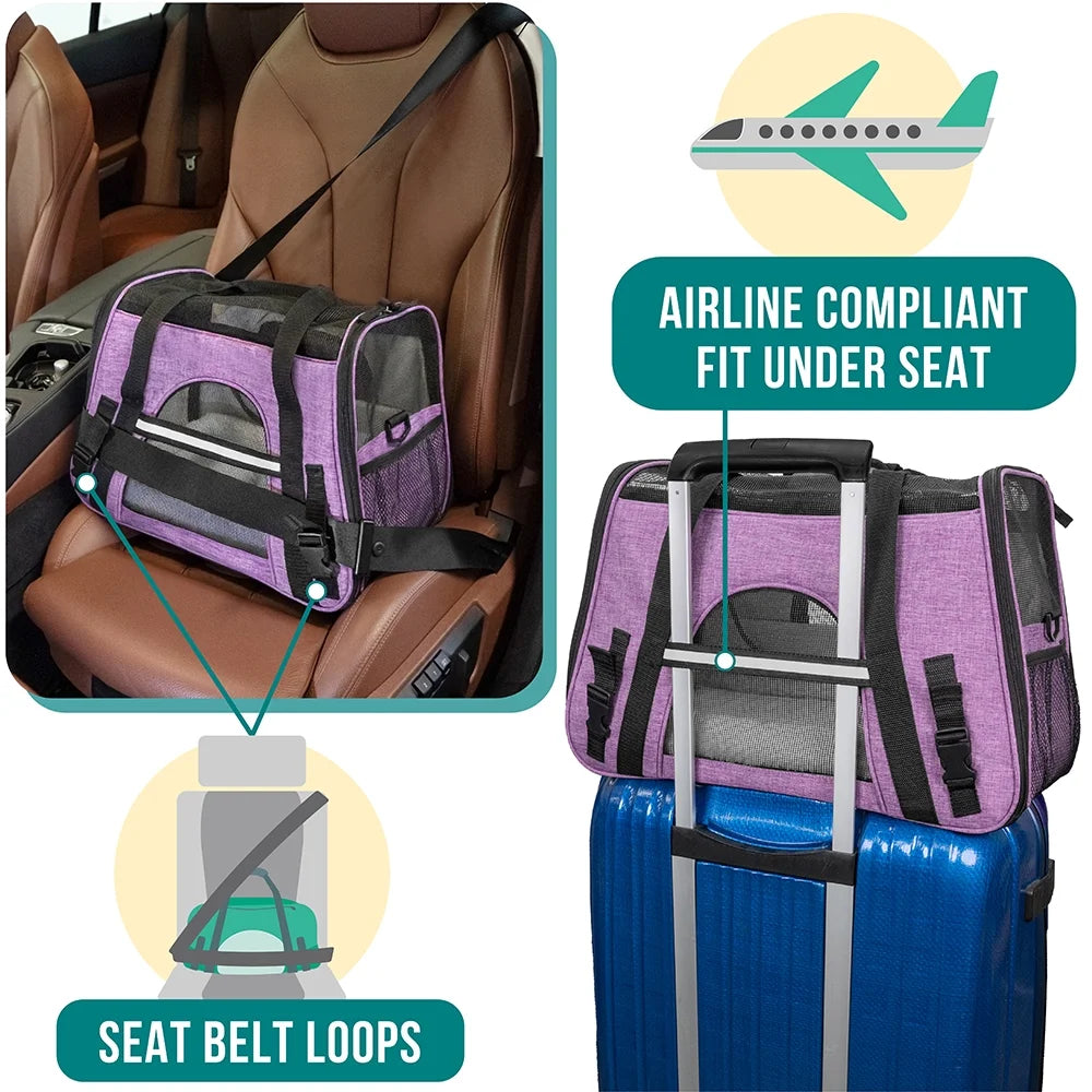 Airline Approved Pet Carrier for Cat, Soft Sided Dog Carrier for Small Dog, Cat Travel Supply Accessories Indoor Cat, Ventilated Pet Carrying Bag Medium Large Kitten Puppy, Small Heather Purple
